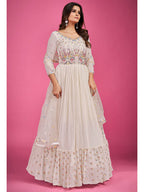 Myra White Pure Georgette Embroidered Gown | Grocsy