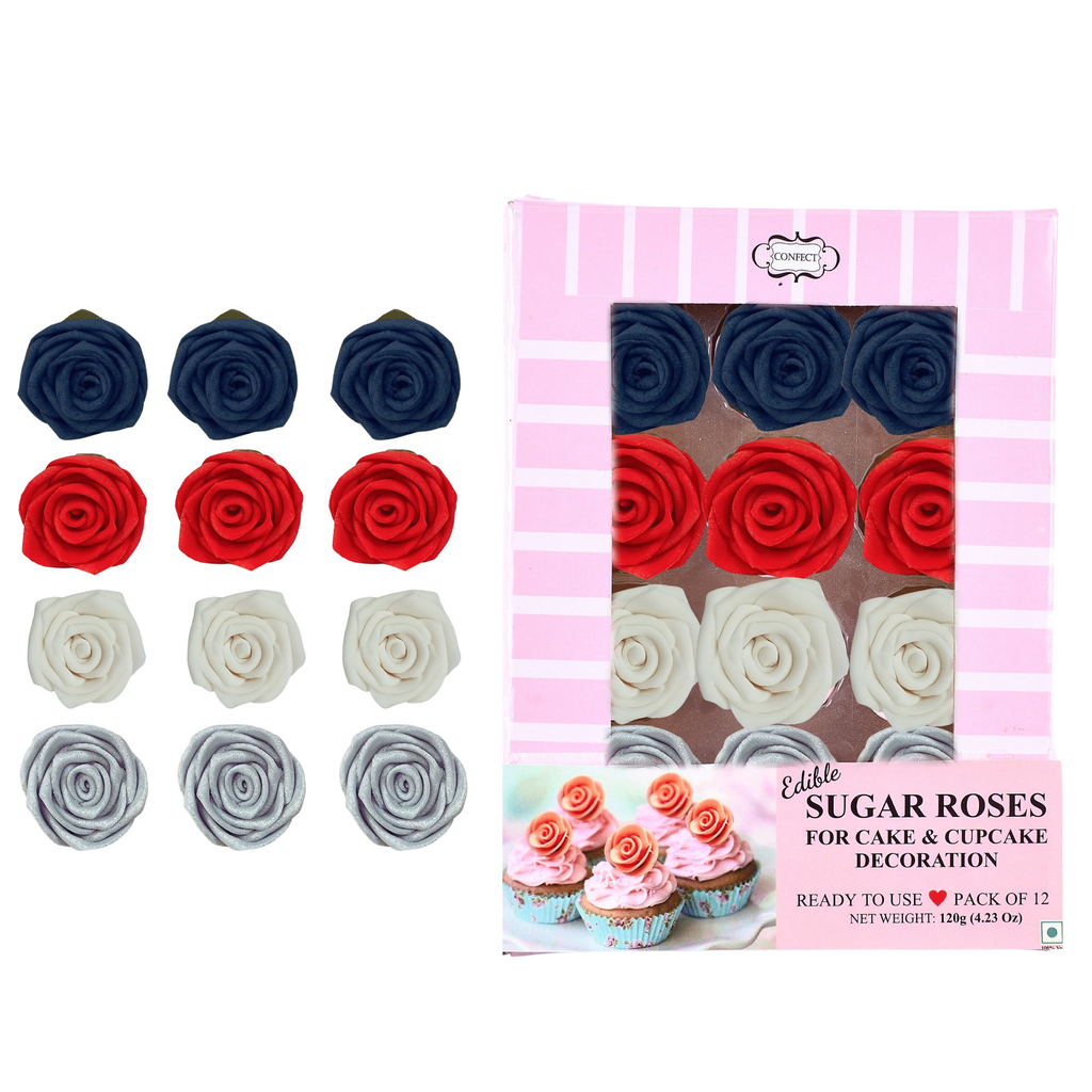 Confect Edible Sugar Roses Cake Toppers - Pack of 12 (01) | Grocsy