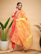 InWeave Women's Orange S Print Alia Cut Gota Work Kurta Set W Mustard Le Du | Grocsy