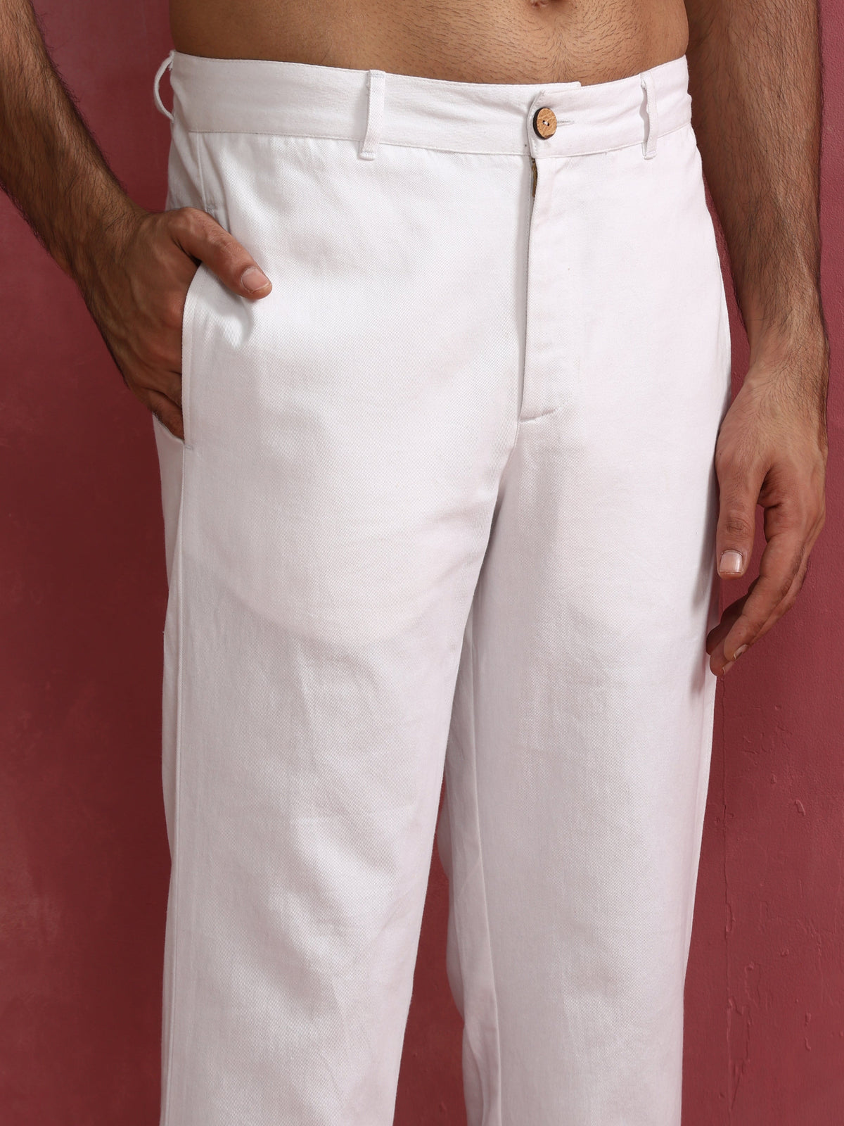 trueBrowns Men's White Cotton Twill Pants | Grocsy