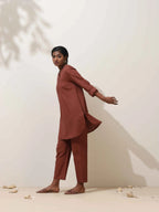 trueBrowns Brown Cotton Linen Kurta Co-Ord Set | Grocsy