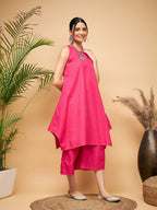 InWeave Women's Fuchsia Short Kurta Palazzo Set | Grocsy