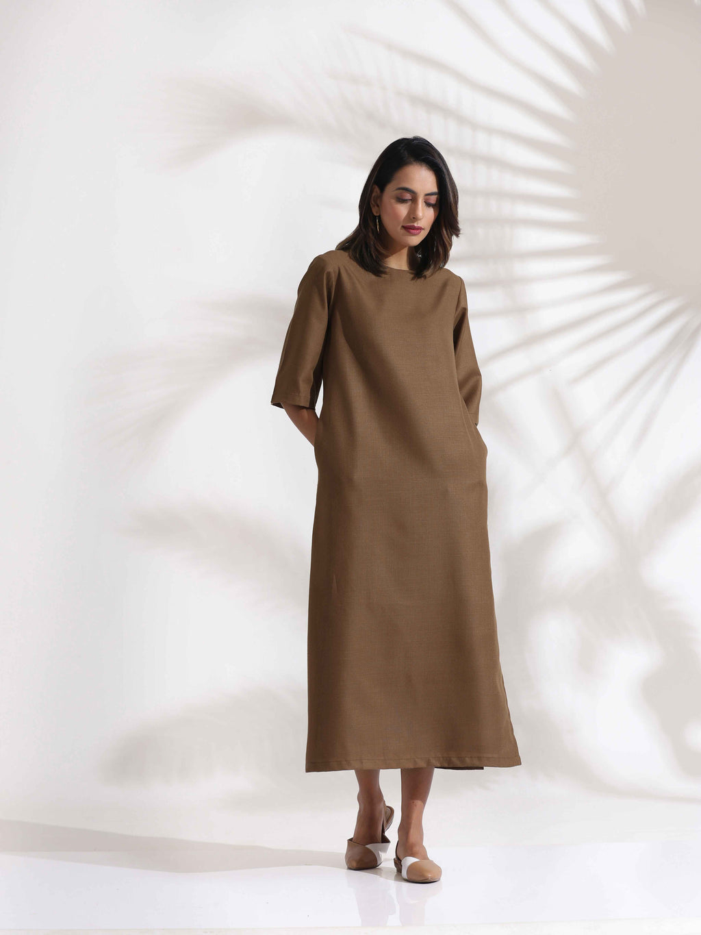 trueBrowns Brown Slub Dress | Grocsy