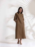 trueBrowns Brown Slub Dress | Grocsy