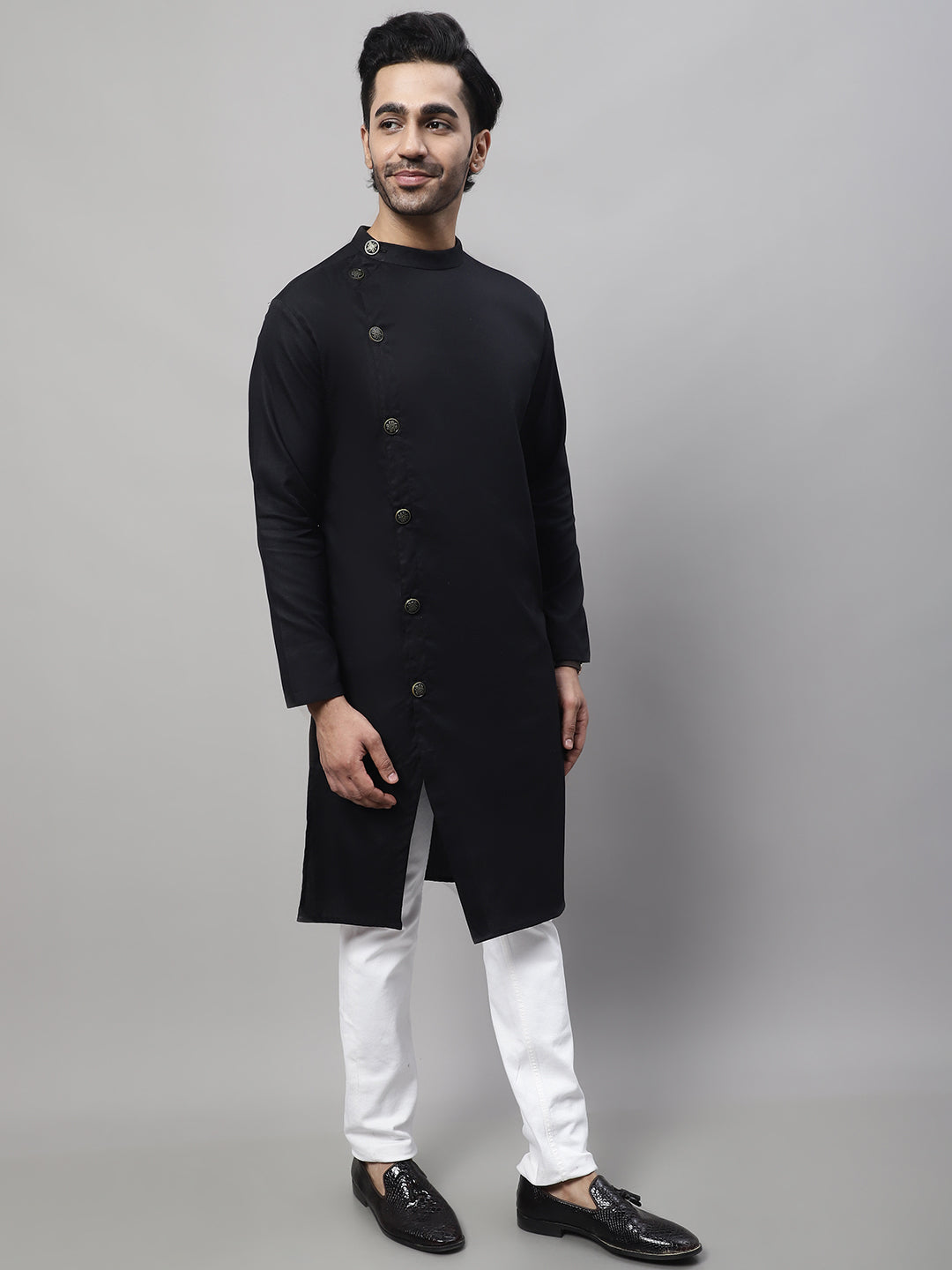 Even Apparels Black Sherwani Kurta With Asymetrical Cut | Grocsy