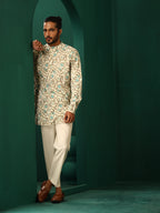 trueBrowns Men's Teal Floral Cotton Printed Co-ord Set | Grocsy