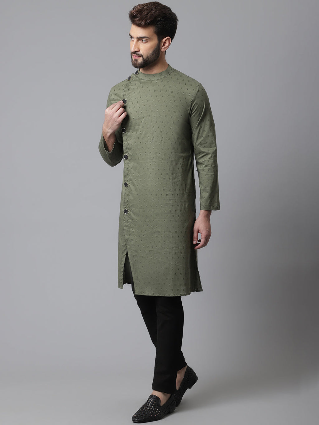 Even Apparels Green Sherwani Kurta With Asymetrical Cut | Grocsy