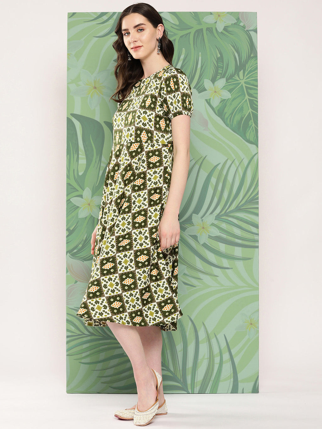 InWeave Women's Dark Green Square Dress | Grocsy