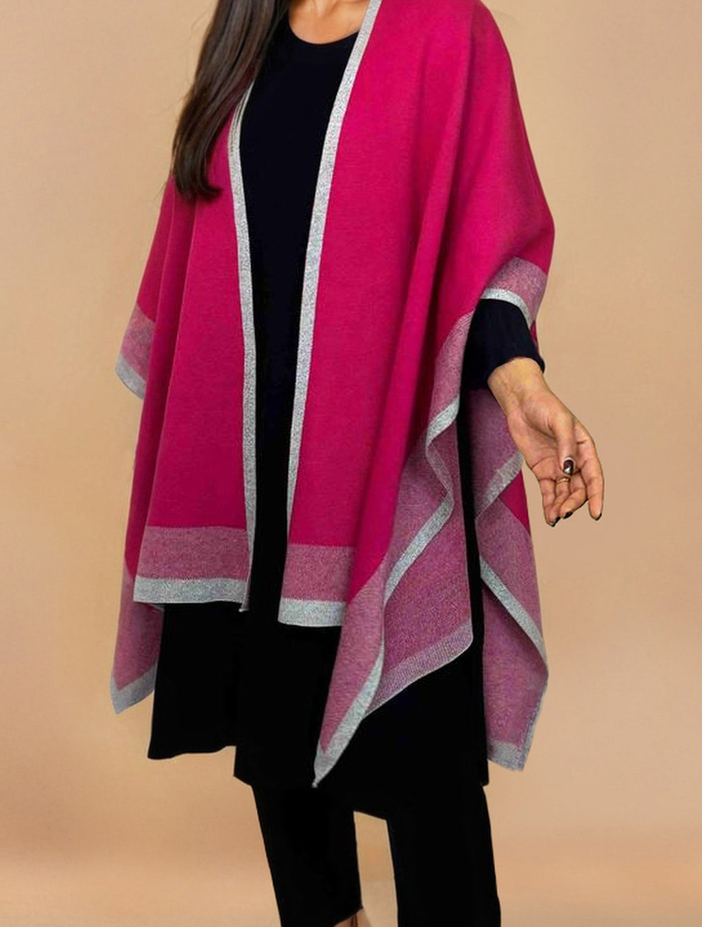 trueBrowns Pink Woollen Kaftan Cape | Grocsy
