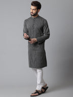 Even Apparels Black Pure Cotton Kurta With Band Collar | Grocsy