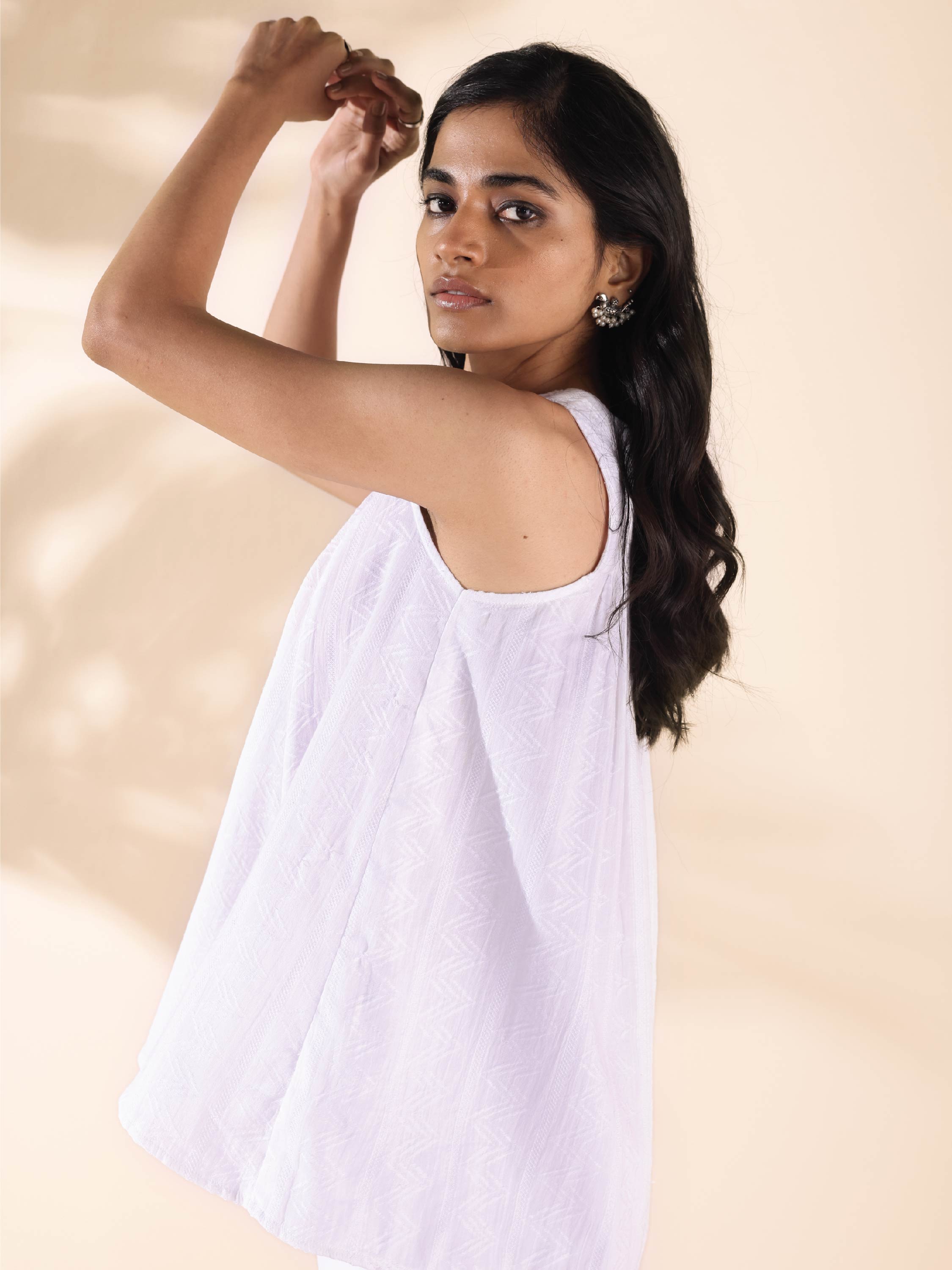 trueBrowns White Cotton Dobby Flared Co-ord Set | Grocsy