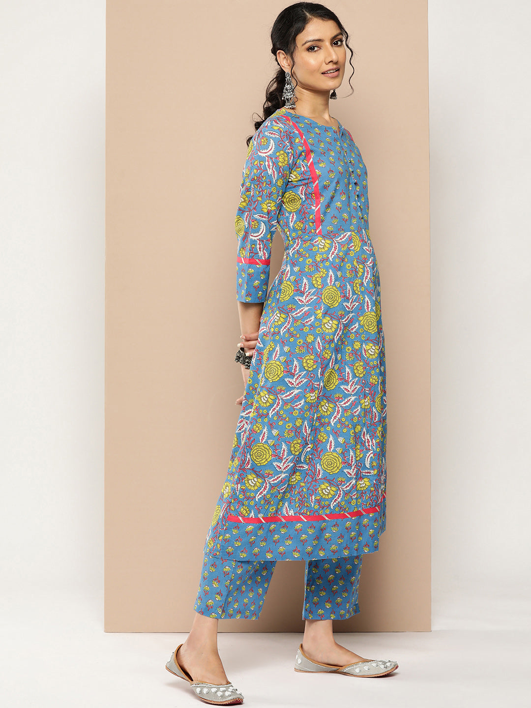 KSUT (House of Varanga) Blue Floral Printed Anarkali Kurta Paired With Printed Palazzo And Dupatta | Grocsy