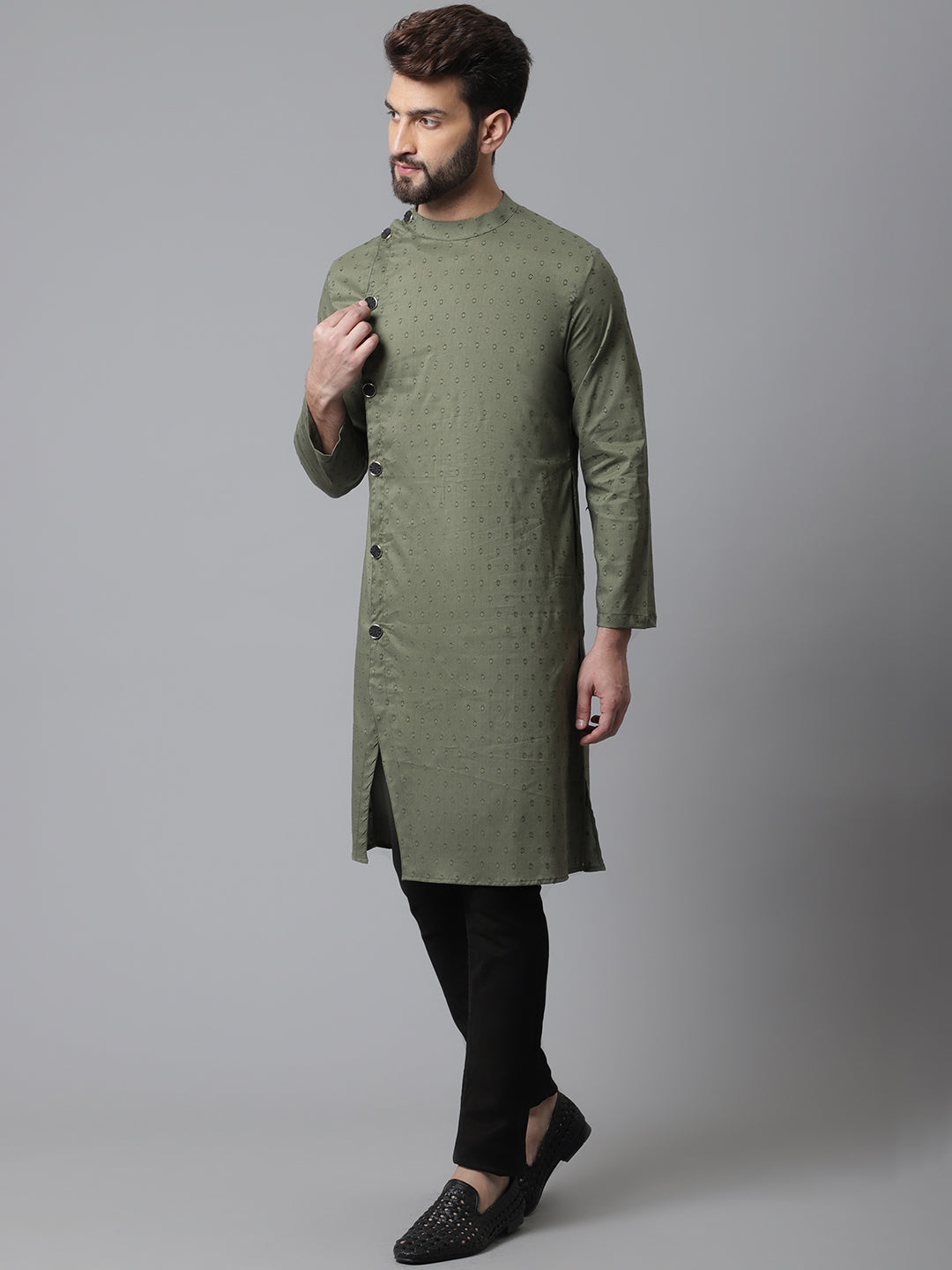 Even Apparels Green Sherwani Kurta With Asymetrical Cut | Grocsy