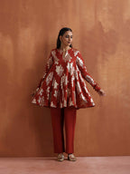 trueBrowns Rust Metallic Flared Anarkali Co-ord Set | Grocsy
