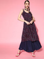 InWeave Women's Navy Bandhani Backdetail Kurta Set | Grocsy