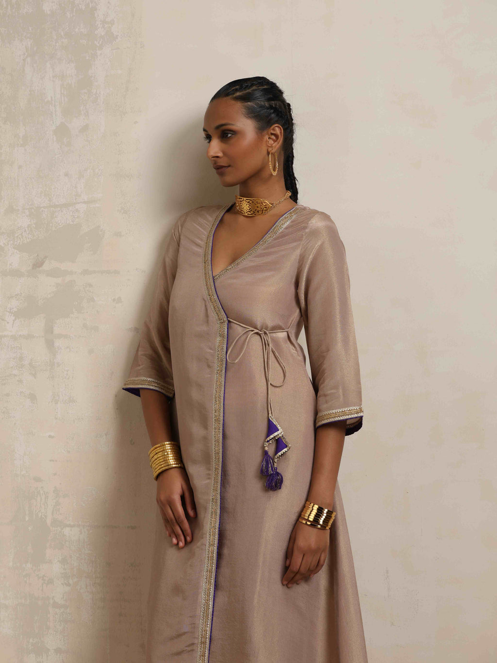 trueBrowns Lilac Tissue Angrakha Kurta Set | Grocsy