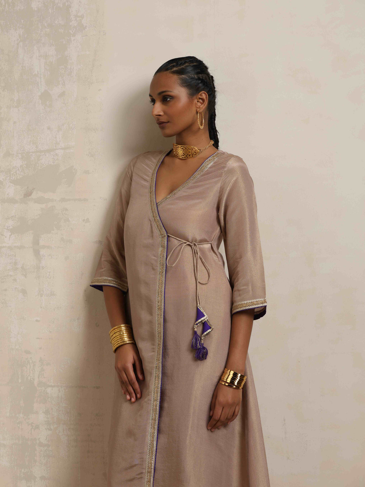 trueBrowns Lilac Tissue Angrakha Kurta Set | Grocsy