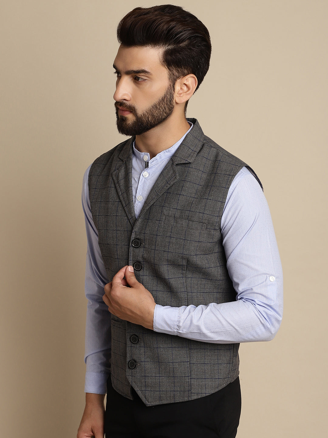 Even Apparels Men's Grey Waistcoat with Notched Lapel | Grocsy