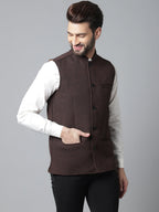 Even Apparels Men's Brown Nehru Jacket With Welt Pockets | Grocsy