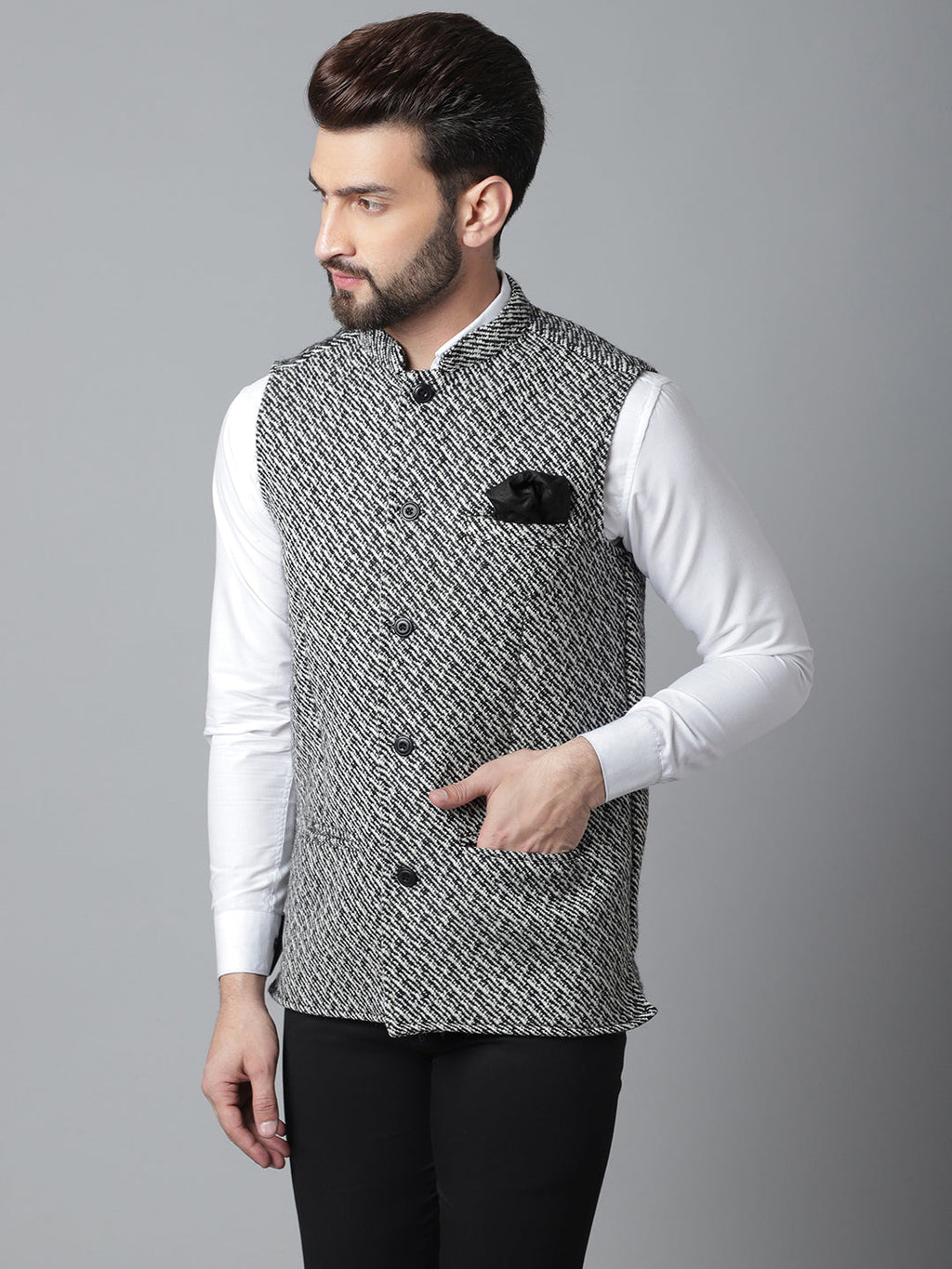 Even Apparels Men's Grey Pure Wool Nehru Jacket | Grocsy