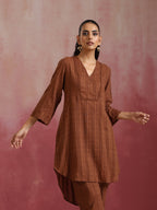 trueBrowns Brown Cotton Dobby Kurta Co-ord set | Grocsy