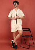 Fabmade Men Beige Cotton Linen Coort-Set Shorts | Grocsy