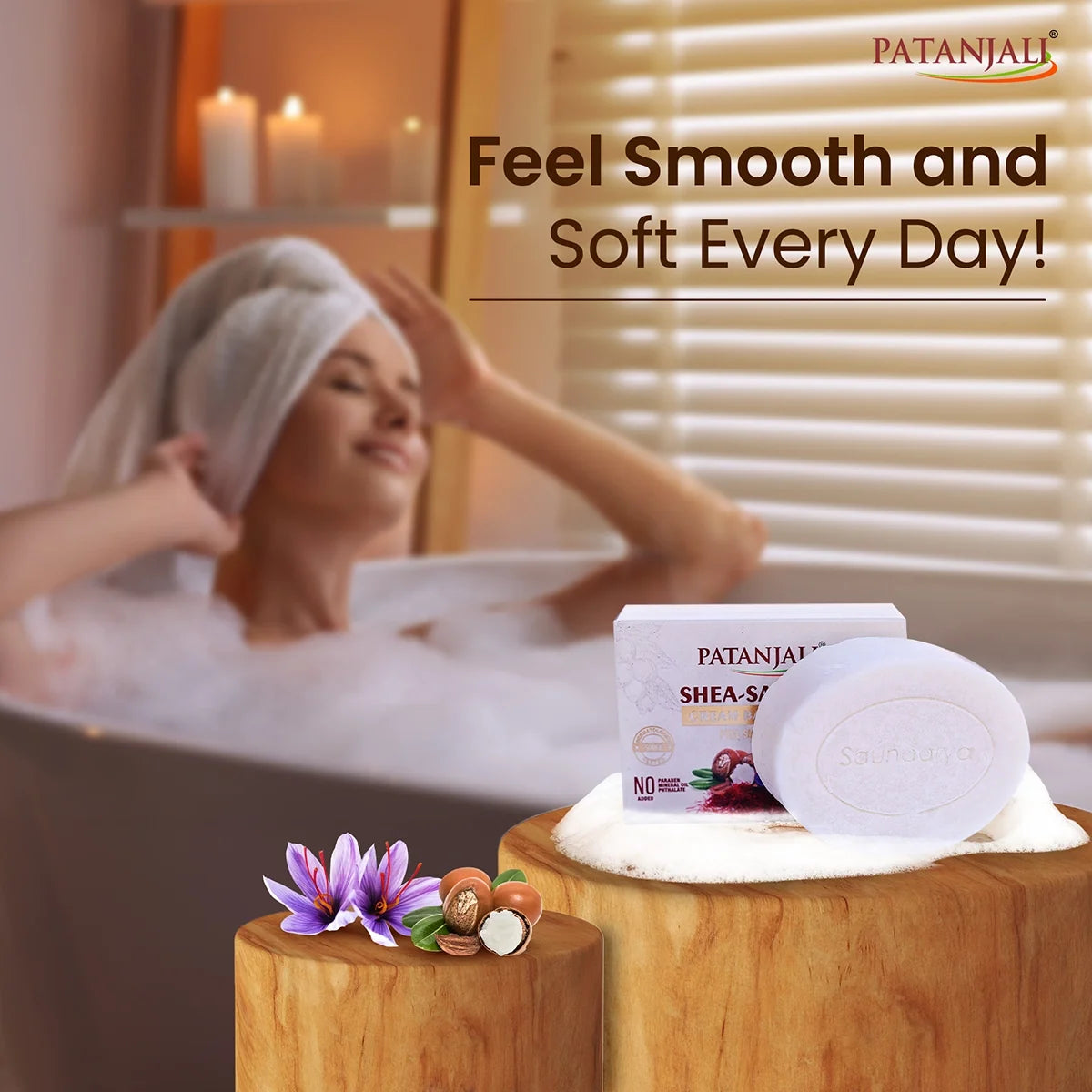 Patanjali Shea- Saffron Cream Bathing Bar 125g (B3 G1) | Grocsy