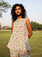 trueBrowns White Cotton Block Print Sleeveless Co-Ord set | Grocsy