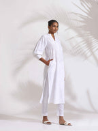 trueBrowns trueBrown White Cotton Schiffli Kurta Set | Grocsy