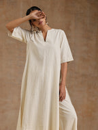 trueBrowns Ivory Gold Cotton Relaxed High-Low Kurta Set | Grocsy