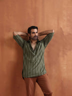 trueBrowns Men's Olive Green Cotton Dobby Short Kurta | Grocsy