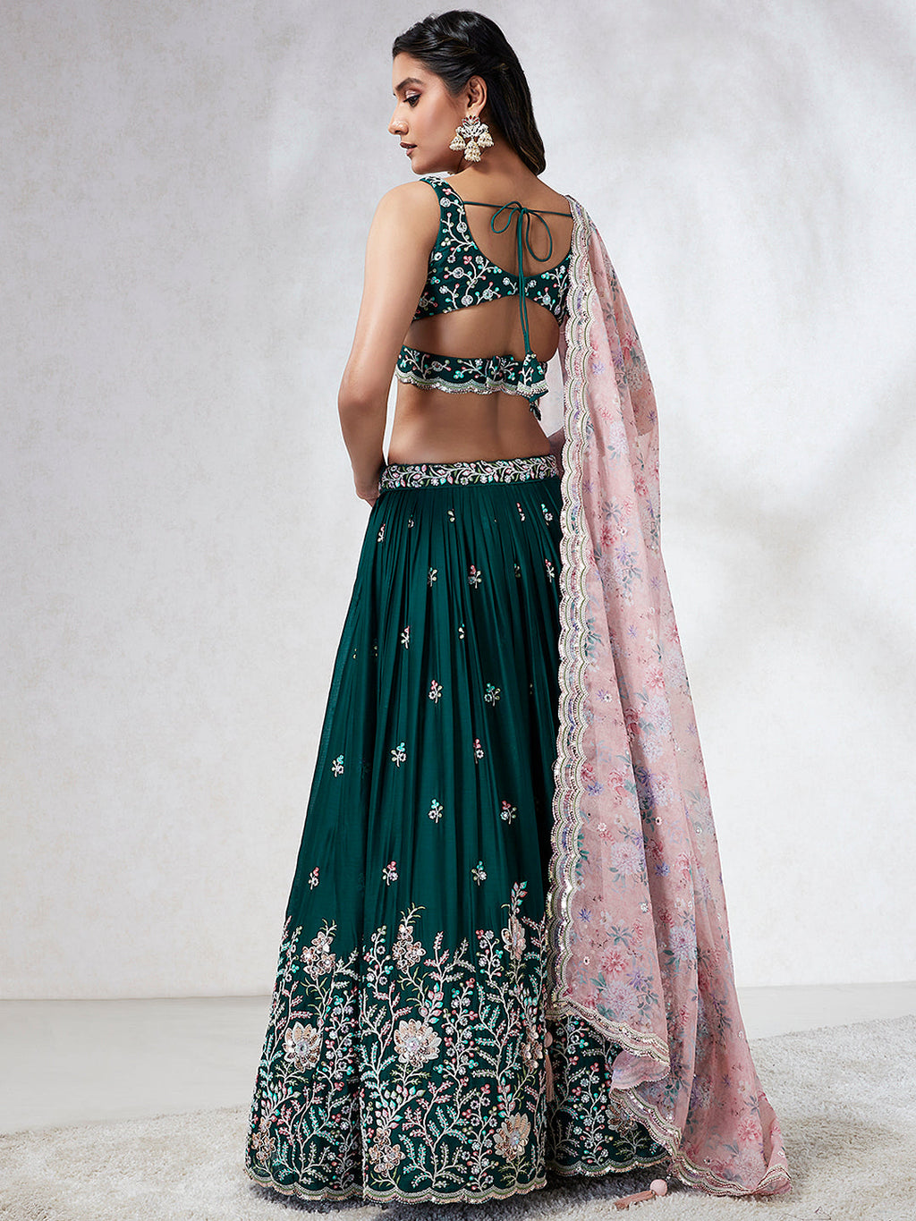 House of Panchhi Teal - Georgette Sequins, Mirror And Thread Embroidery Lehenga Choli | Grocsy