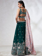 House of Panchhi Teal - Georgette Sequins, Mirror And Thread Embroidery Lehenga Choli | Grocsy