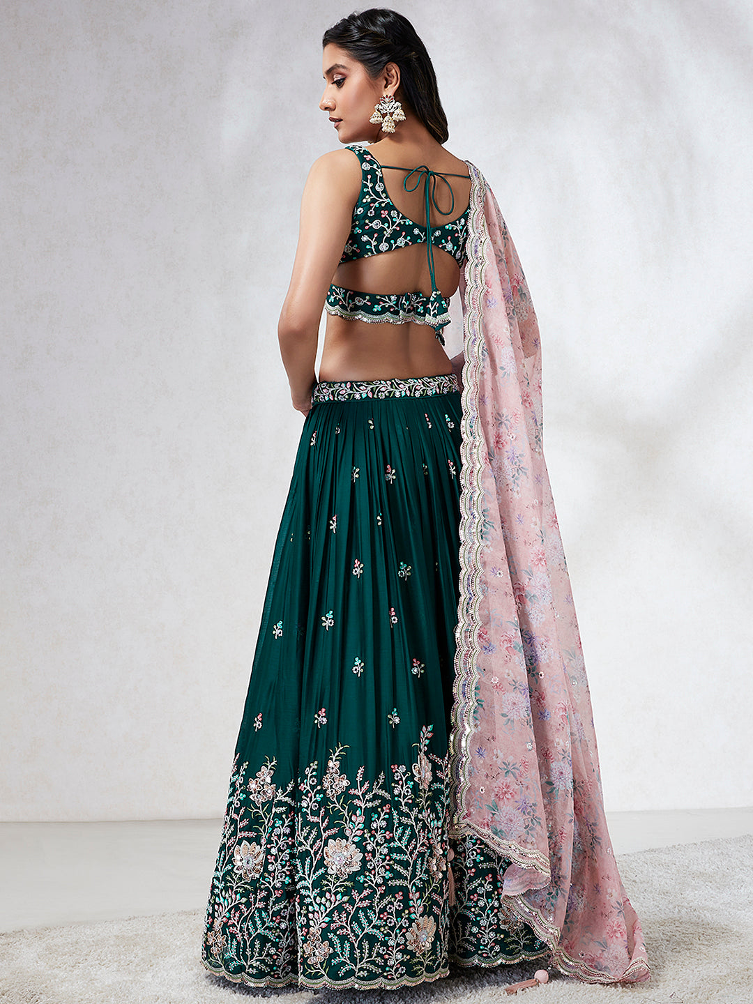 House of Panchhi Teal - Georgette Sequins, Mirror And Thread Embroidery Lehenga Choli | Grocsy