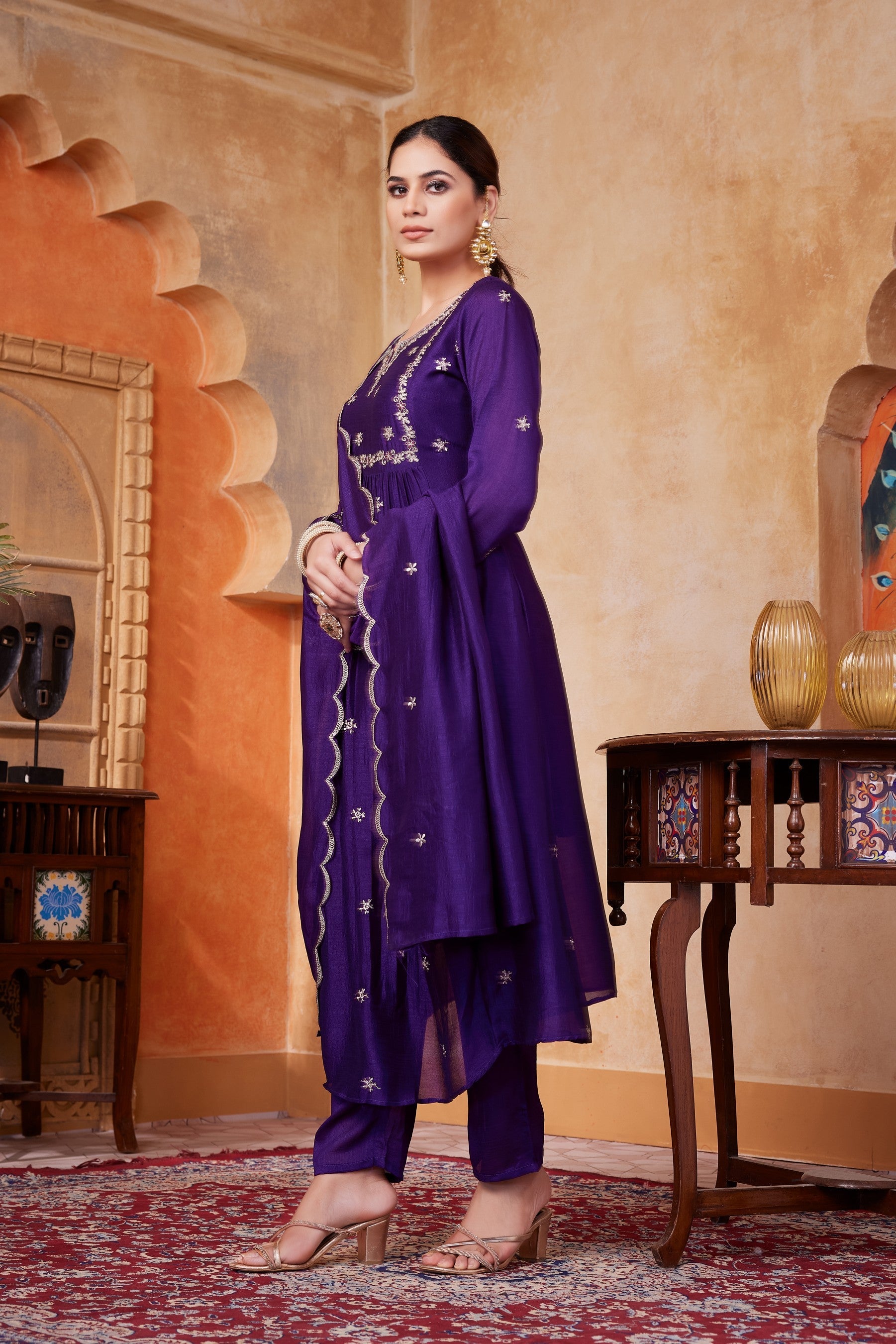 Anaita Purple Anarkali Readymade Suit with Embroidery Work | Grocsy