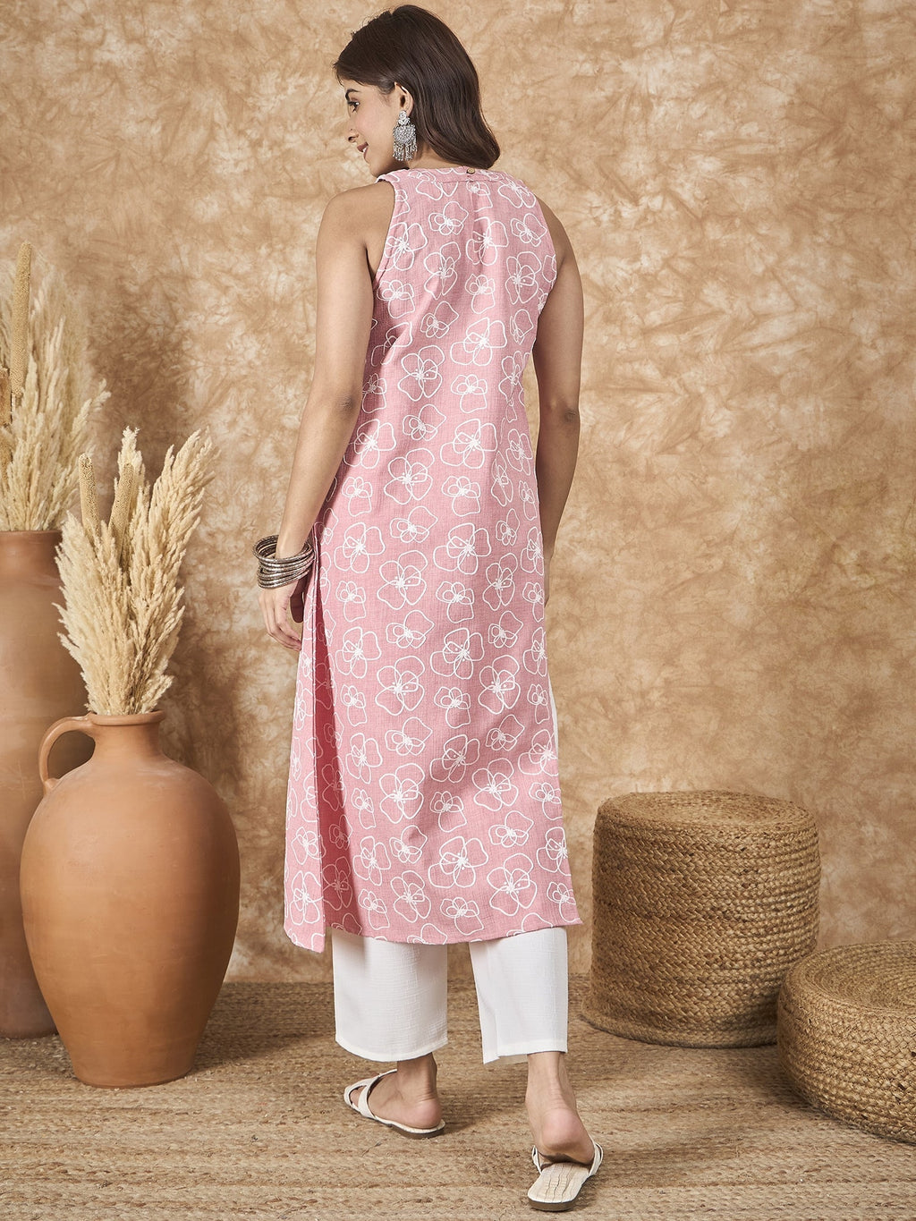 InWeave Pastel Peach Side Asymmetric Kurta Set | Grocsy