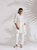 trueBrowns White Cotton Embroidered Kurta Co-ord Set | Grocsy