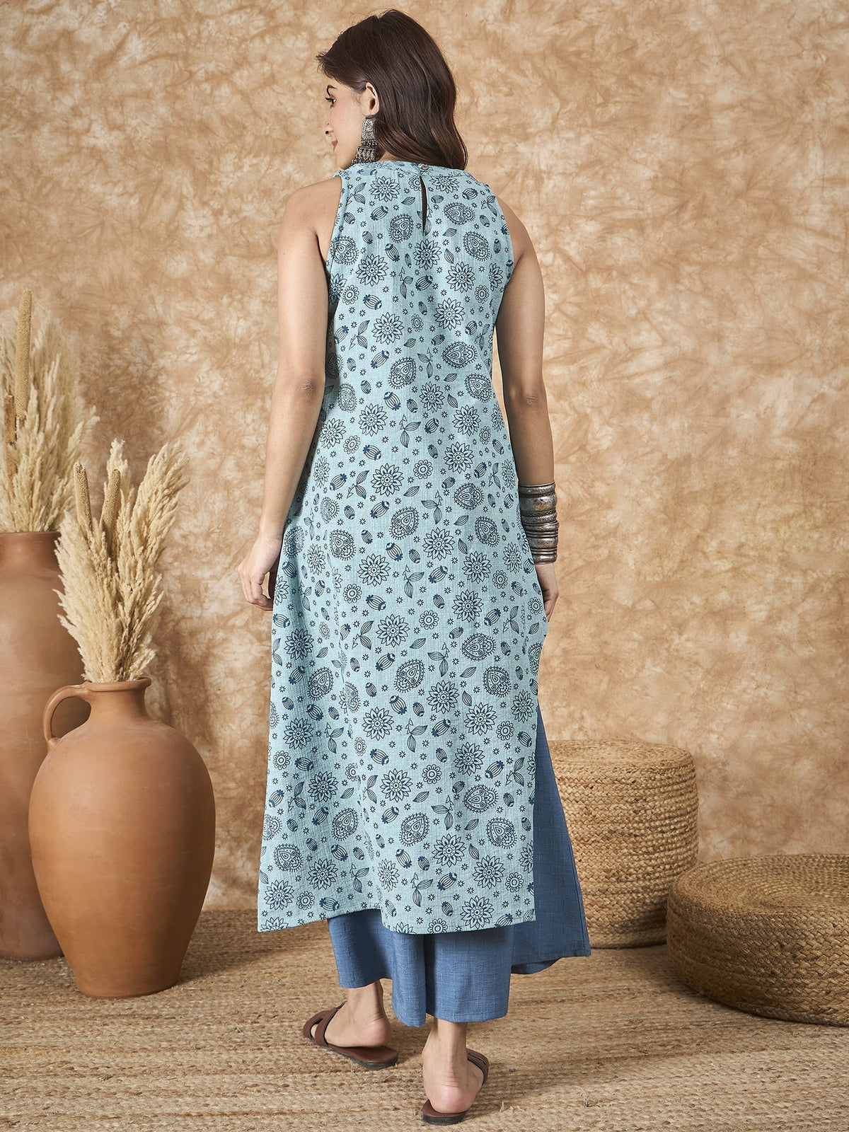 InWeave Mint Blue Side Asymmetric Kurta Set | Grocsy