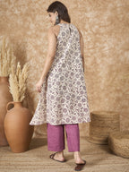 InWeave Dusty Mauve V Neck Aline Kurta Set | Grocsy