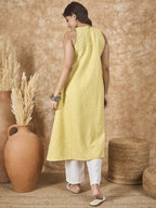 InWeave Light Yellow Side Asymmetric Kurta Set | Grocsy