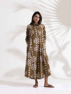 trueBrowns Olive Green Cotton Print Shirt Dress | Grocsy