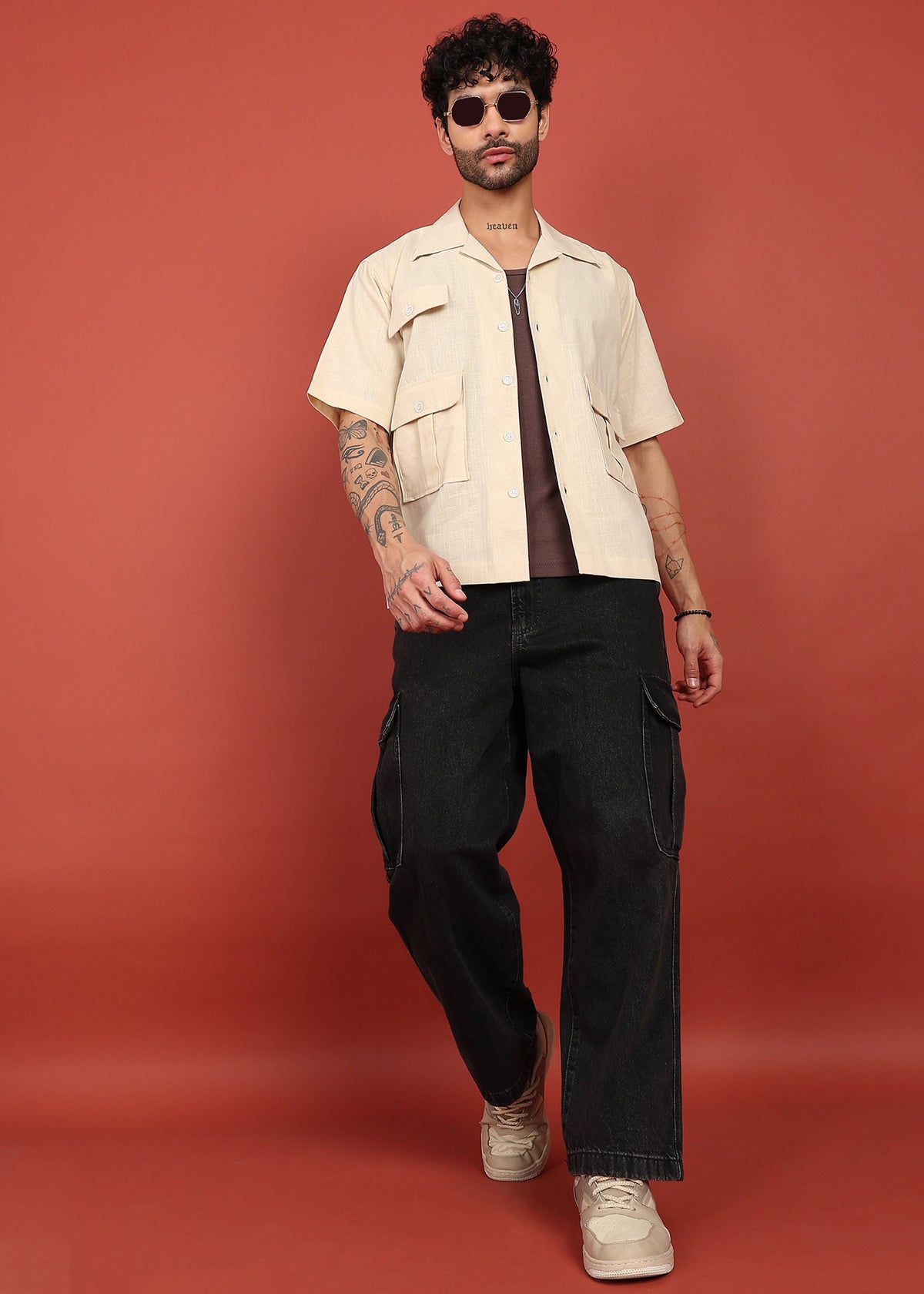 Fabmade Men’S Cream Shirt With 3 Pockets – Relaxed Fit | Grocsy