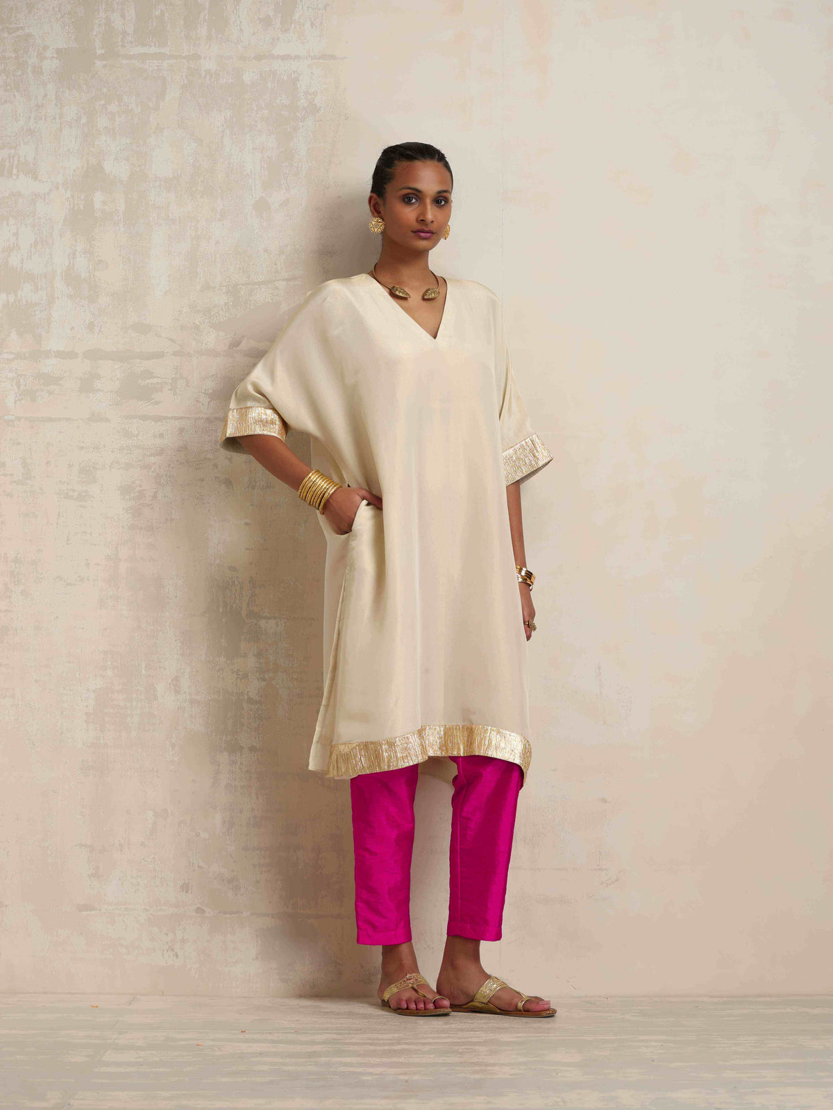 trueBrowns Ivory Tissue Kurta Co-ord Set | Grocsy