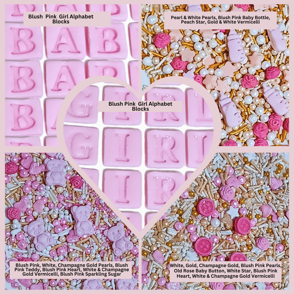 Confect Girls Baby Shower Sprinkles | Mix Heart, Teddy, Baby Feed Bottle & Baby Feet Sprinkles | Grocsy