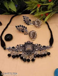 Tehzeeb Creations Women's Oxidised Necklace And Earring With Black Beads And Pearl | Grocsy