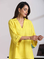 trueBrowns Lime Cotton Dobby V-Neck Co-ord Set | Grocsy