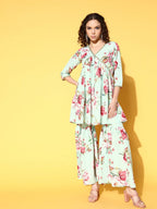 Ahalyaa Women Floral Printed Pleated Kurti with Sharara | Grocsy