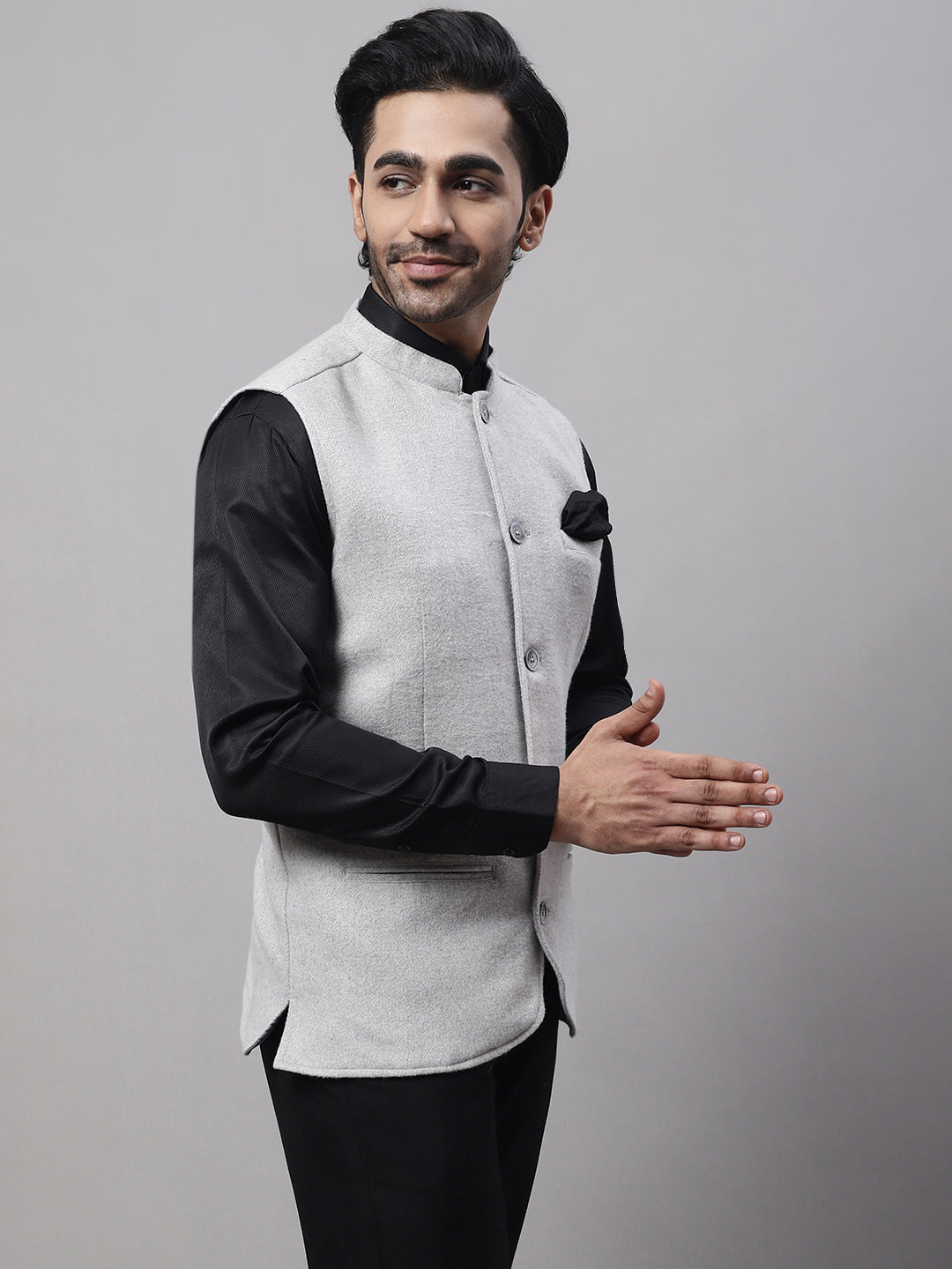 Even Apparels Men's Grey Pure Wool Nehru Jacket | Grocsy