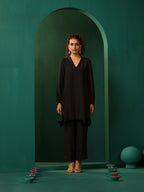 trueBrowns Black Silk Collar Co-ord Set | Grocsy