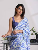 trueBrowns Blue Muslin Ikat Saree | Grocsy